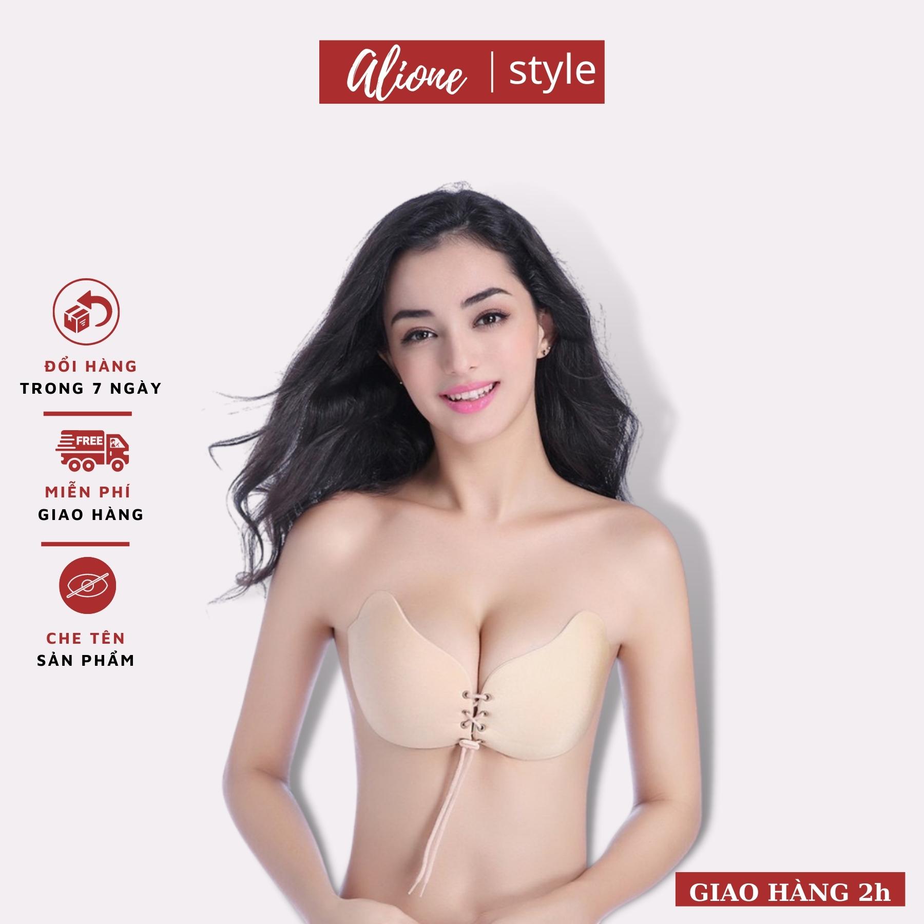 Miếng dán ngực, miếng dán nhũ hoa cánh tiên, áo ngực dán dây rút nâng ngực tạo khe, 2 size A B, phụ liện đồ lót Alione style 0124