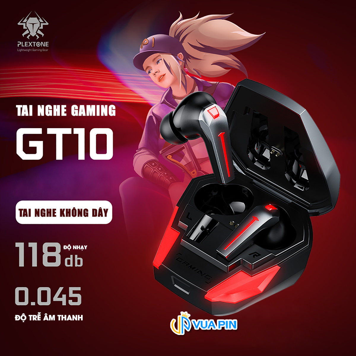 Tai nghe bluetooth Plextone GT10 chống ồn - Tai nghe gaming không dây độ trễ thấp 45ms