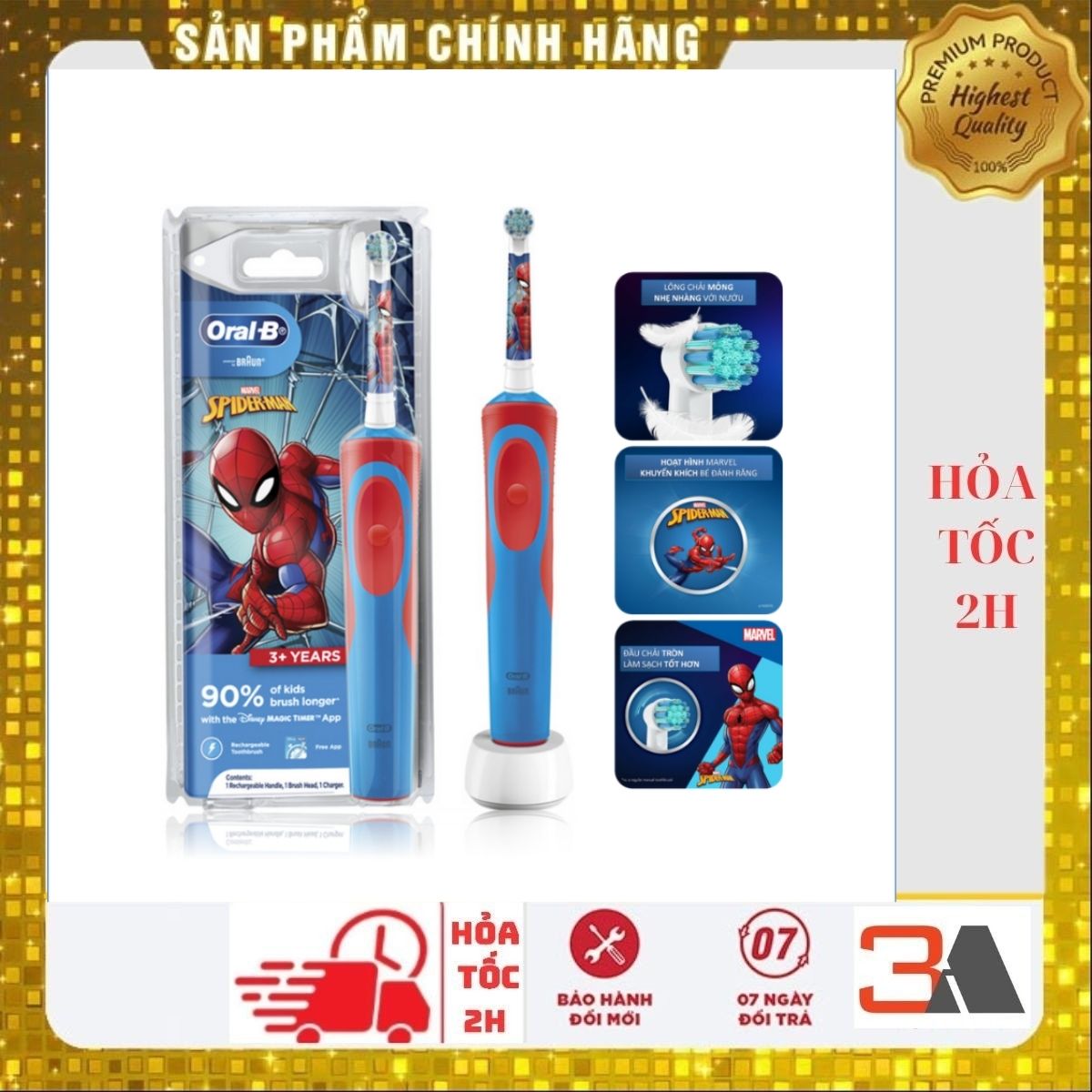 Bàn chải điện trẻ em từ 3+ tuổi oral-b stages power spider-man - bàn chải điện cho bé spiderman