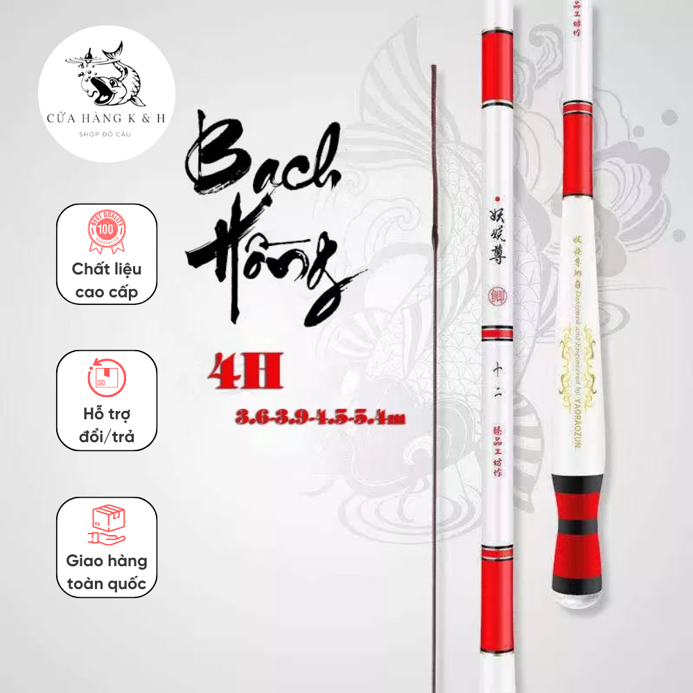 Cần câu rô Cần câu diếc Bạch Hồng 4H phôi carbon Xpipal độ nảy tốt