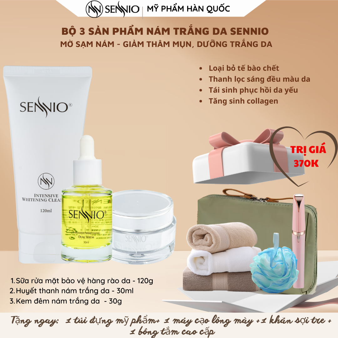 Bộ 3 sản phẩm làm sạch dưỡng da xoá mờ sạm nám, tàn nhang cao cấp Sennio Intensive Pigmenttation Treatment