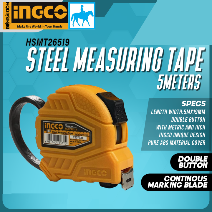Thước cuộn 5 mét x 19mm thước cuộn thép nền vàng ingco hsmt08352 hsmt26519