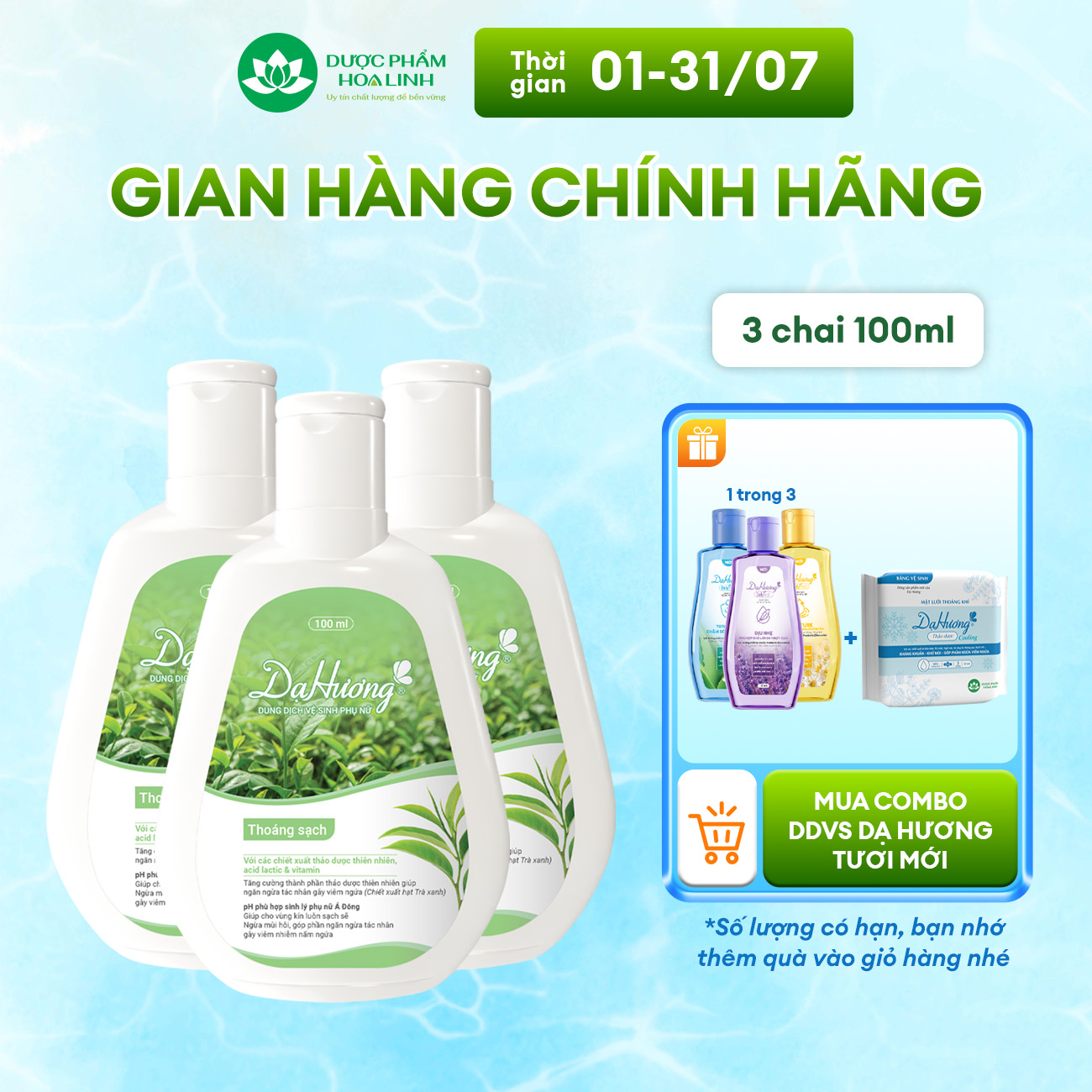 Combo 3 Dung dịch vệ sinh Dạ Hương Thoáng sạch 100ml