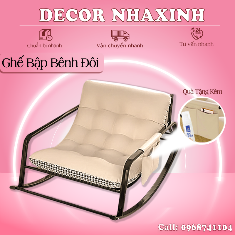 Ghế bập bênh thư giãn, ghế lười đọc sách khung sắt tĩnh điện chắc chắn ghế đôi bập bênh đọc sách, hàng nội địa nhập khẩu