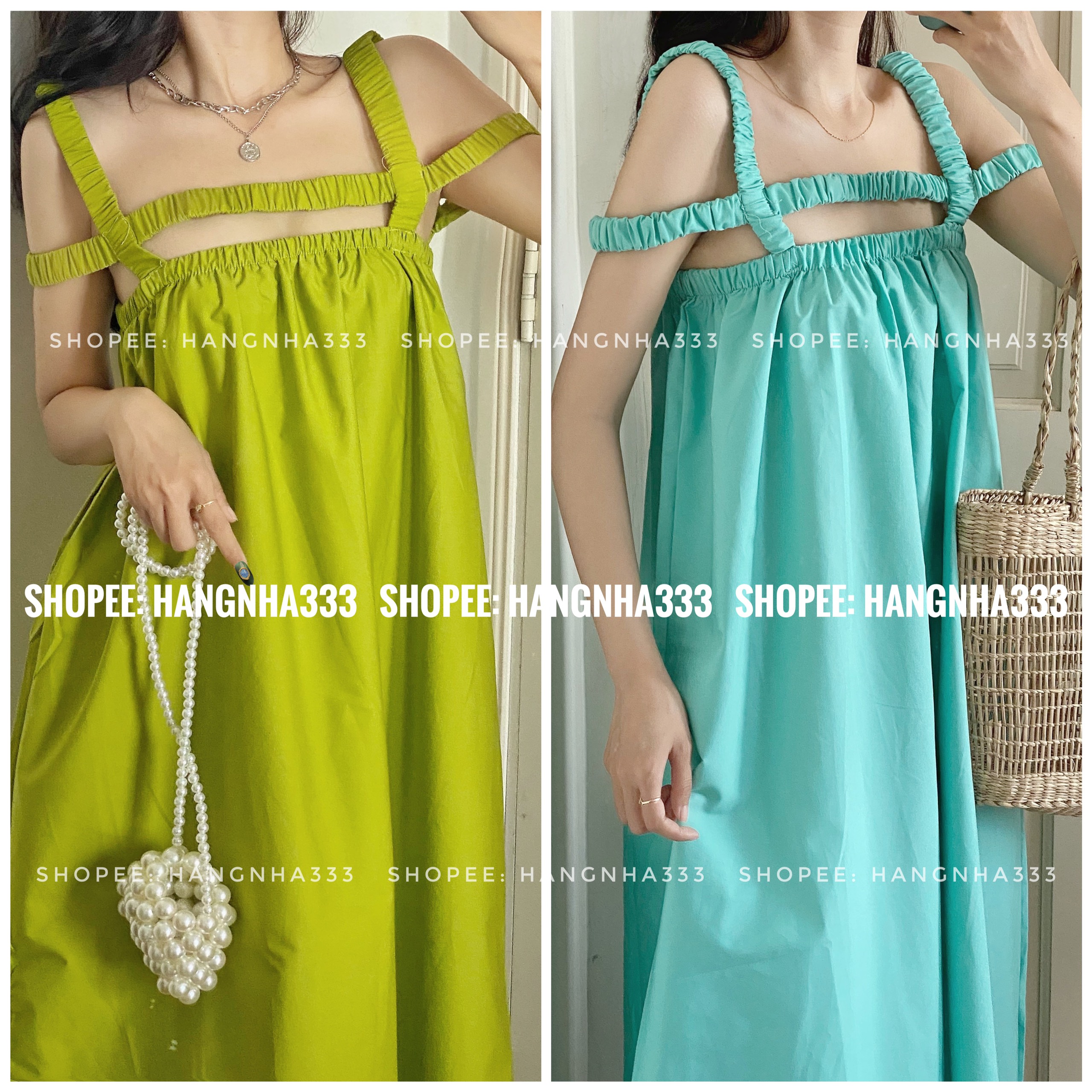 NEW || Đầm maxi 2 dây chun ngang ngực dáng xòe chất thô nhiều màu Ulzzang