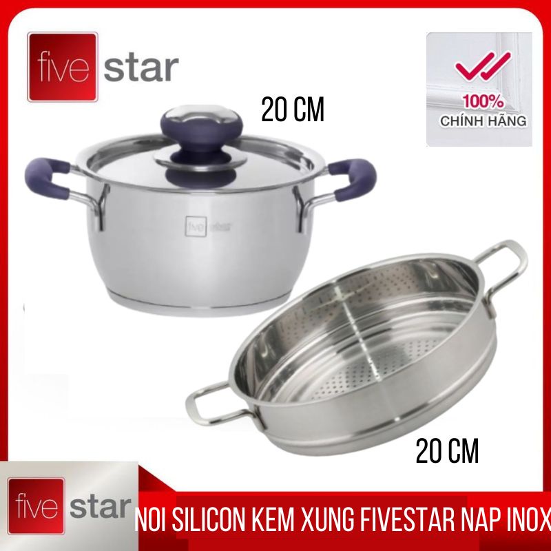 Bộ nồi xửng hấp inox 430 thân col fivestar standerd nắp inox