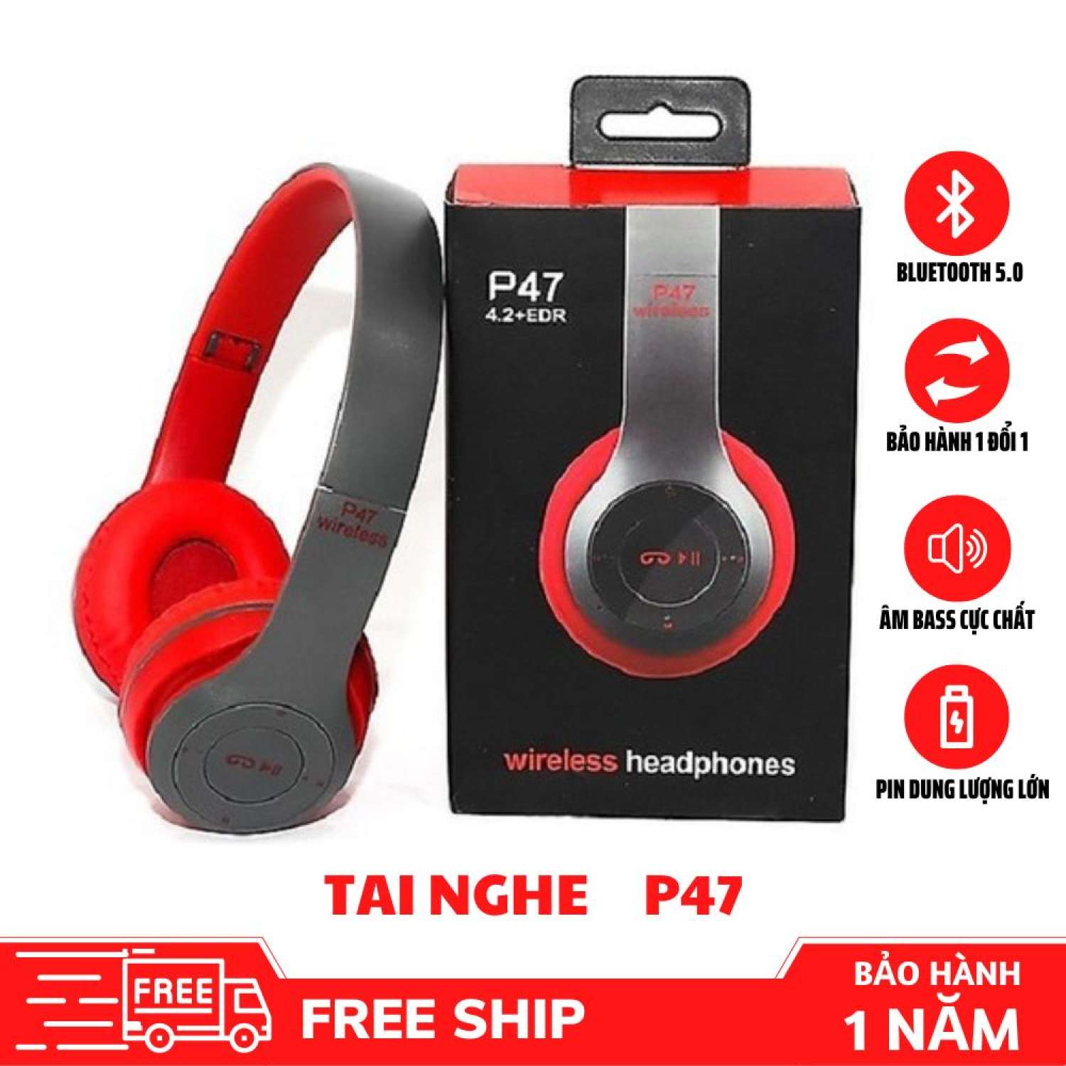 Tai nghe chụp tai bluetooth kimiso p47, tai không dây có mic, có thẻ nhớ, âm bass cực chất, nghe nhạc cực hay