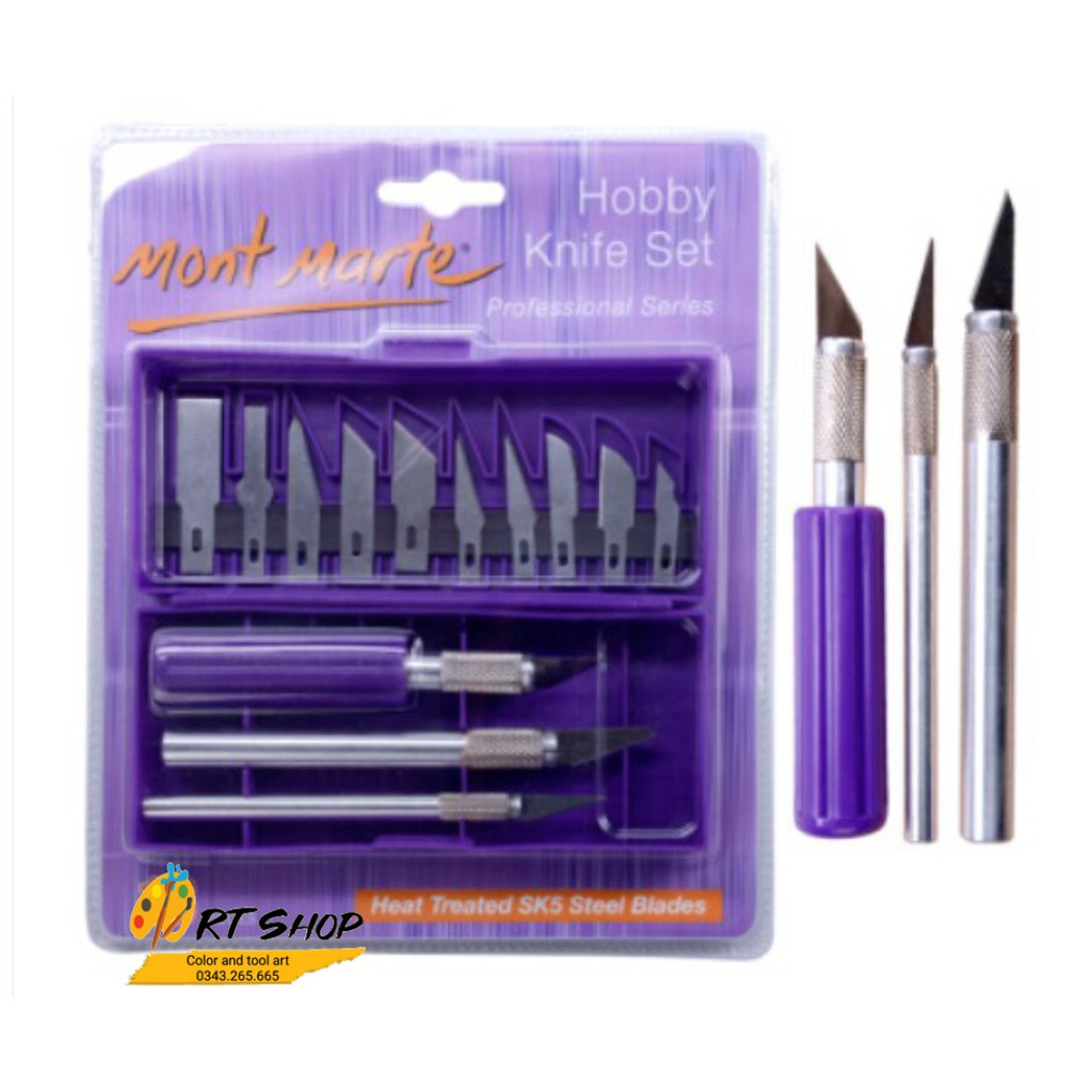 Dao trổ mont marte 13 đầu lưỡi, mont marte hobby knife set sk5 blades 13pc
