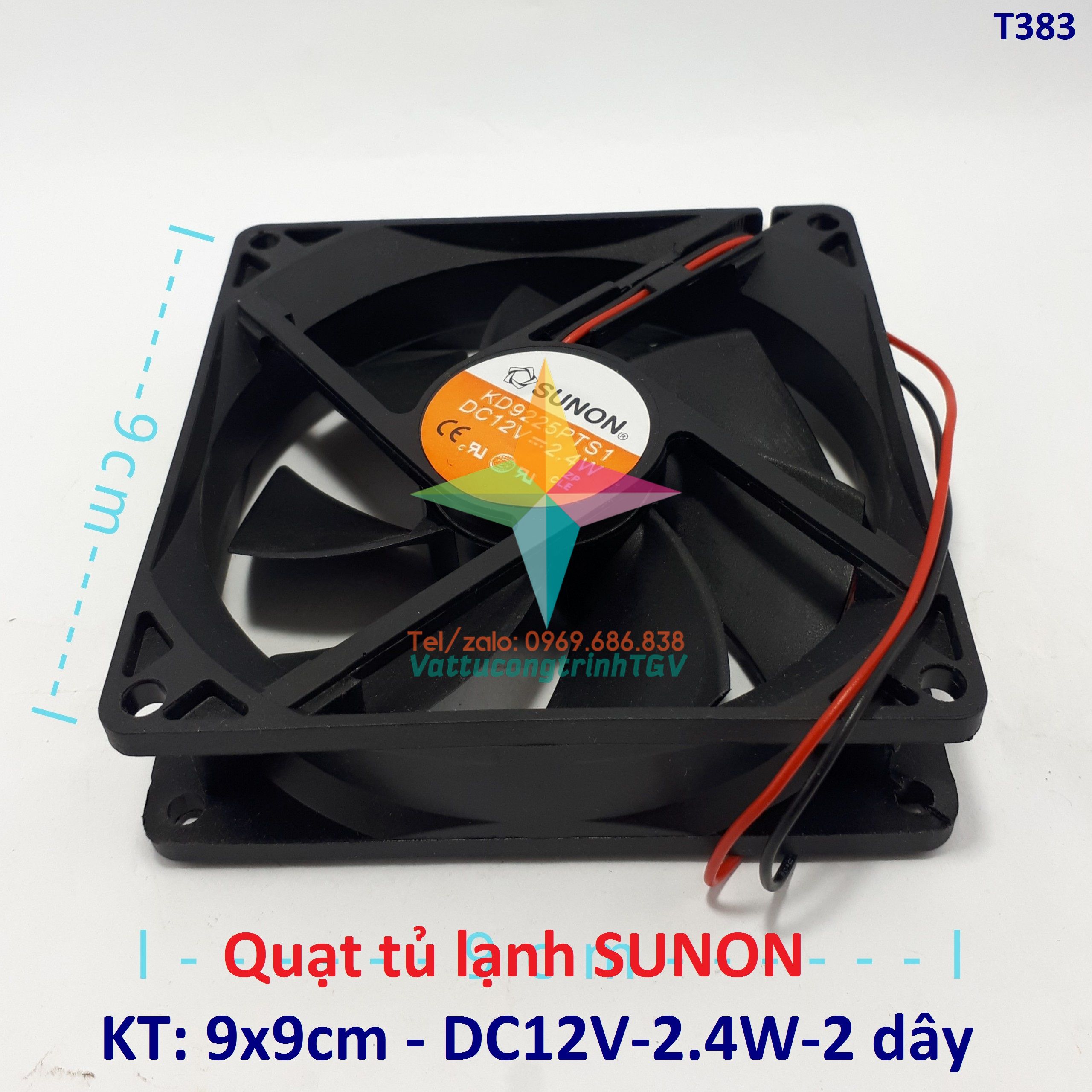 Quạt vuông tủ lạnh dc12v - 2 dây - 7 cánh