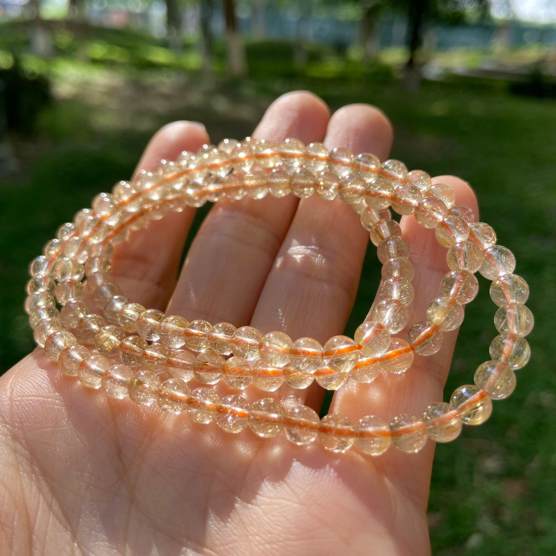 VT187 Vòng tay nữ Chuỗi thạch anh tóc vàng hạt 5mm
