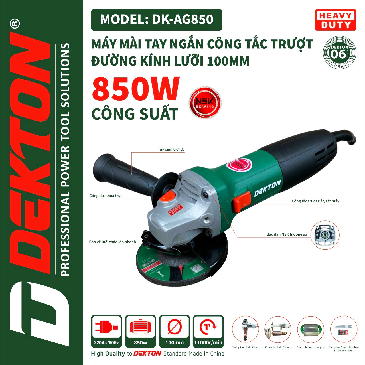 Máy mài điện dekton dk-ag850 - công suất 850w công tắc trượt - 100% lõi đồng