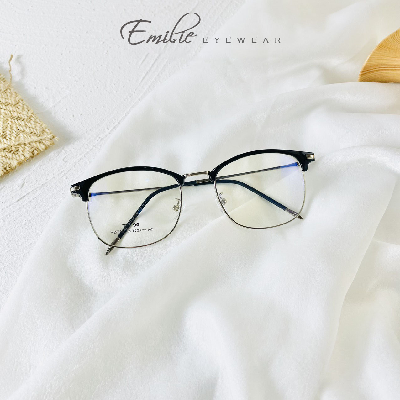 Gọng kính vuông clubmaster nam nữ Emilie eyewear phụ kiện thời trang 2713