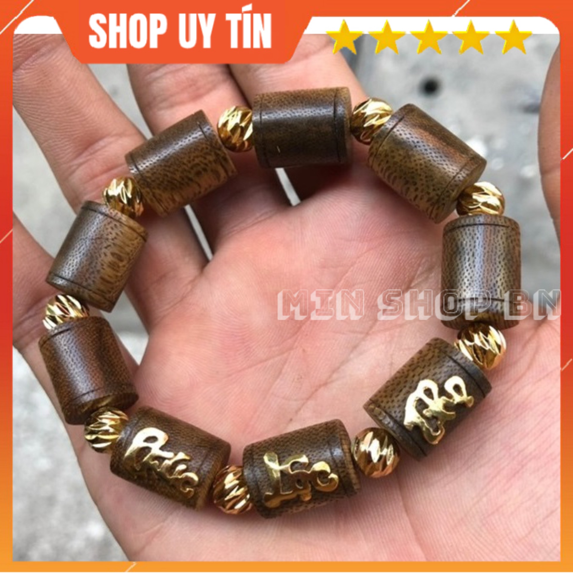Vòng tay Trầm Hương Tự Nhiên mix Phúc Lộc Thọ - May Mắn - Tài Lộc - Sức Khỏe - Kèm Hộp đựng cao cấp