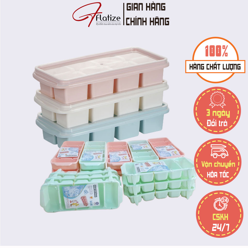 Khay làm đá có nắp loại vì 8 viên, khay đá dẻo 5 viên, vỉ đá đựng đồ trữ đông ăn dặm cho bé cao cấp