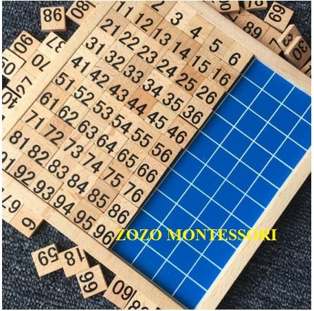 Bảng số đếm toán học 1-100, bộ xếp gỗ số, xếp số giáo cụ montessori - zozo montessori