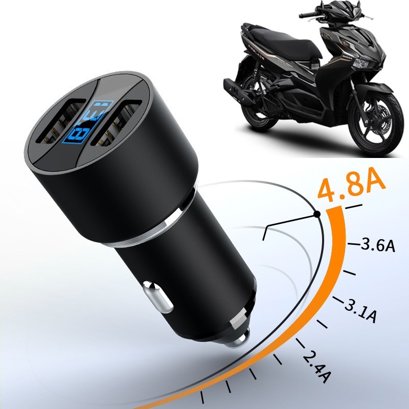Sạc điện thoại gắn xe máy 2 cổng usb, sạc nhanh QC 3.0 4.8A tích hợp xe Vision 2021 Air blade Exciter 155, đời 2020 - 2021