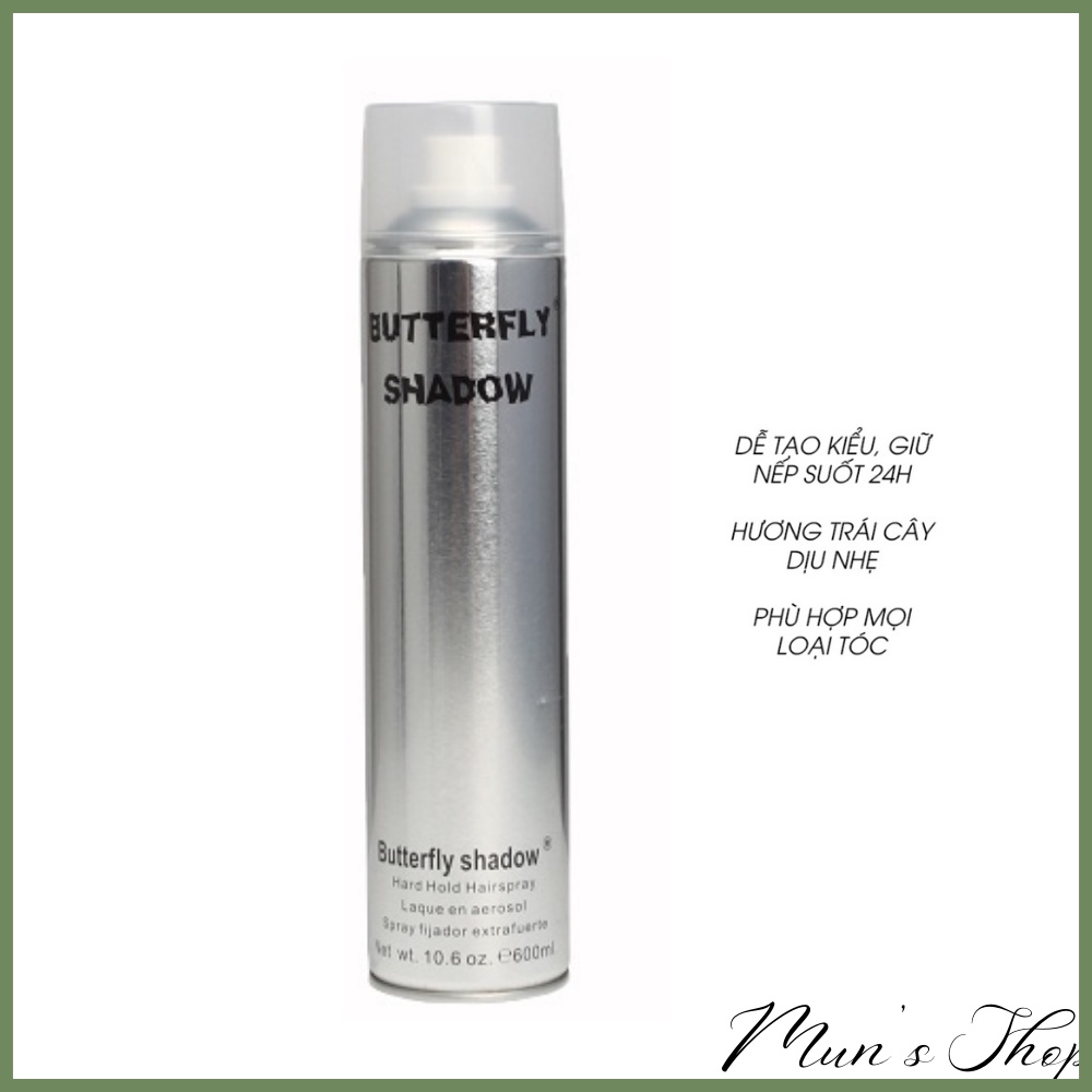 Keo xịt tóc BUTTERFLY SHADOW Hard Hold Hairspray - Keo sịt tóc 600ml