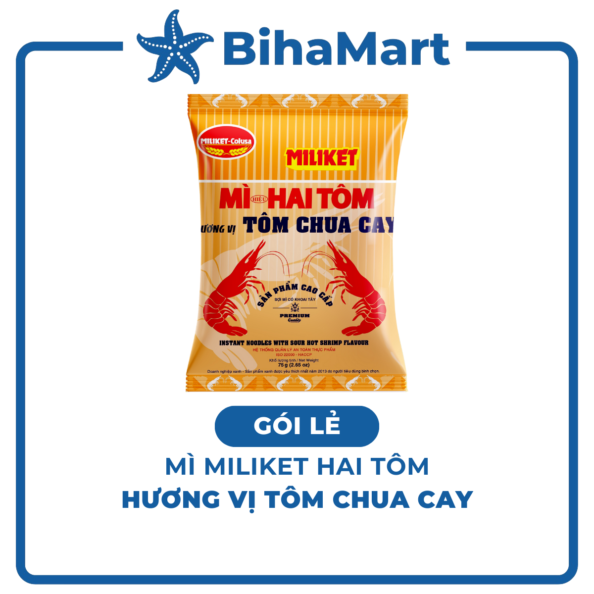 [GÓI LẺ] - COLUSA - Mì giấy Miliket Hai Tôm gói vị Tôm chua cay, Mì tôm hiệu Hai Tôm Miliket hiệu 2 