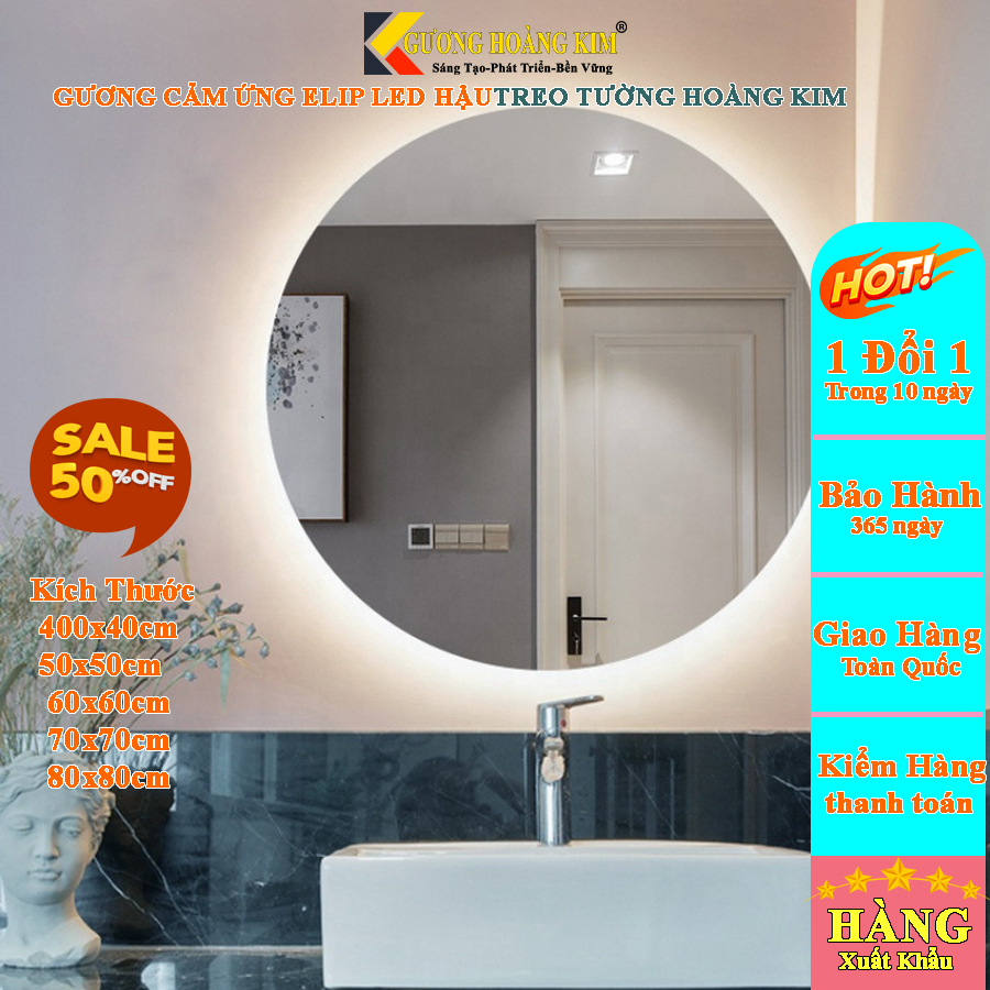 gương led tròn cảm ứng phá sương phòng tắm thông minh hiện đại kích thước D80 - guonghoangkim mirror