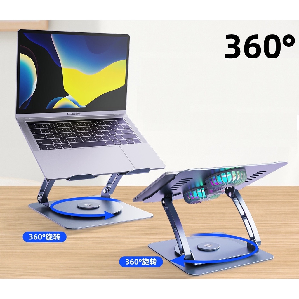 T619g giá đỡ laptop, macbook, nhôm gấp gọn đế tản nhiệt máy tính 11-17 inch 2 quạt led, chân đế xoay 360.
