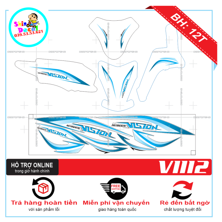 TEM XE VISION 2014, TEM RỜI VISION 2014 CHỈ XANH DÁN XE TRẮNG