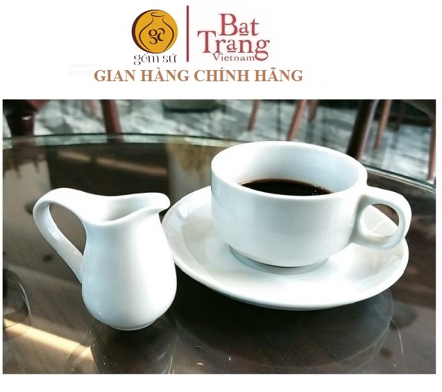 Tách cafe sứ và Đĩa Lót xuất xứ Bát Tràng men trắng dáng có quai