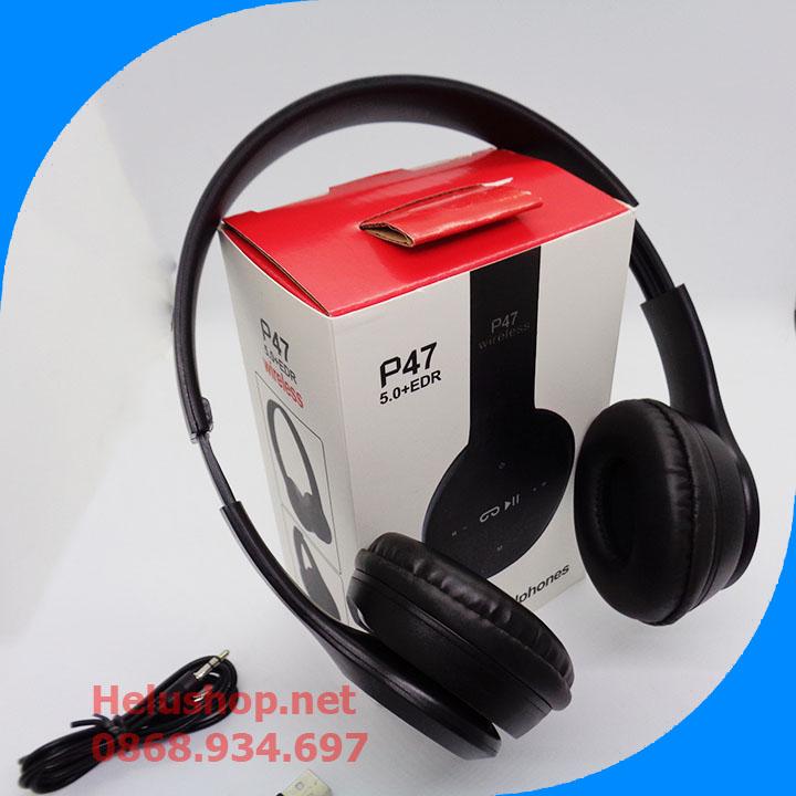 Tai nghe bluetooth không dây chụp tai P47 cho điện thoại - Có mic,khe cắm thẻ nhớ,FM