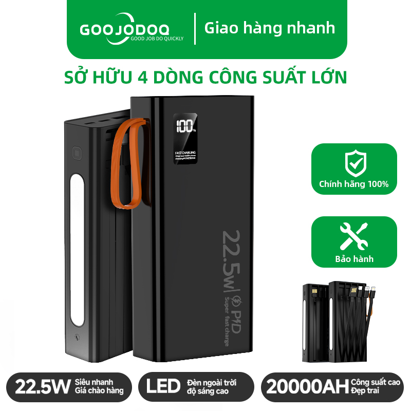 sạc dự phòng GOOJODOQ 20000mAh PD 22.5W sạc nhanh, đi kèm 4 dây ,Đèn pin độ sáng cao Sạc Pin Phụ Kiệ