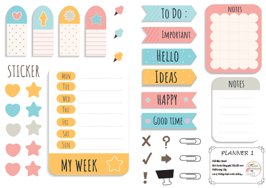 Sticker trang trí sổ bullet journal, sổ planner, nhât ký