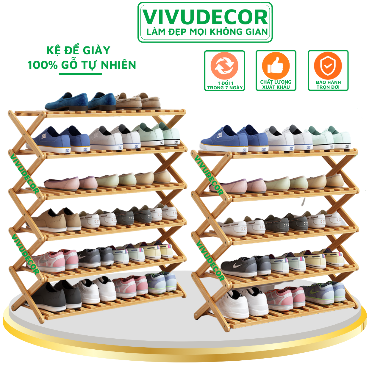 Kệ giày VIVUDECOR KG03 gỗ tự nhiên