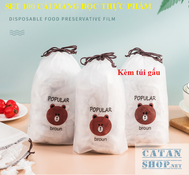 Set 100 màng bọc thực phẩm túi gấu Màng bọc thực phẩm PE có chun bọc đồ ăn co giãn tái sử dụng nhiều lần GD435-MangBocTP
