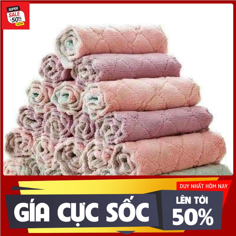 Set 10 Khăn Lau Nhà Bếp Đa Năng 2 Màu Siêu Thấm Nước , Khăn lau 2 màu đa năng lau tay mặt bàn phòng nhà bếp - vải cao cấp siêu sạch thấm nước
