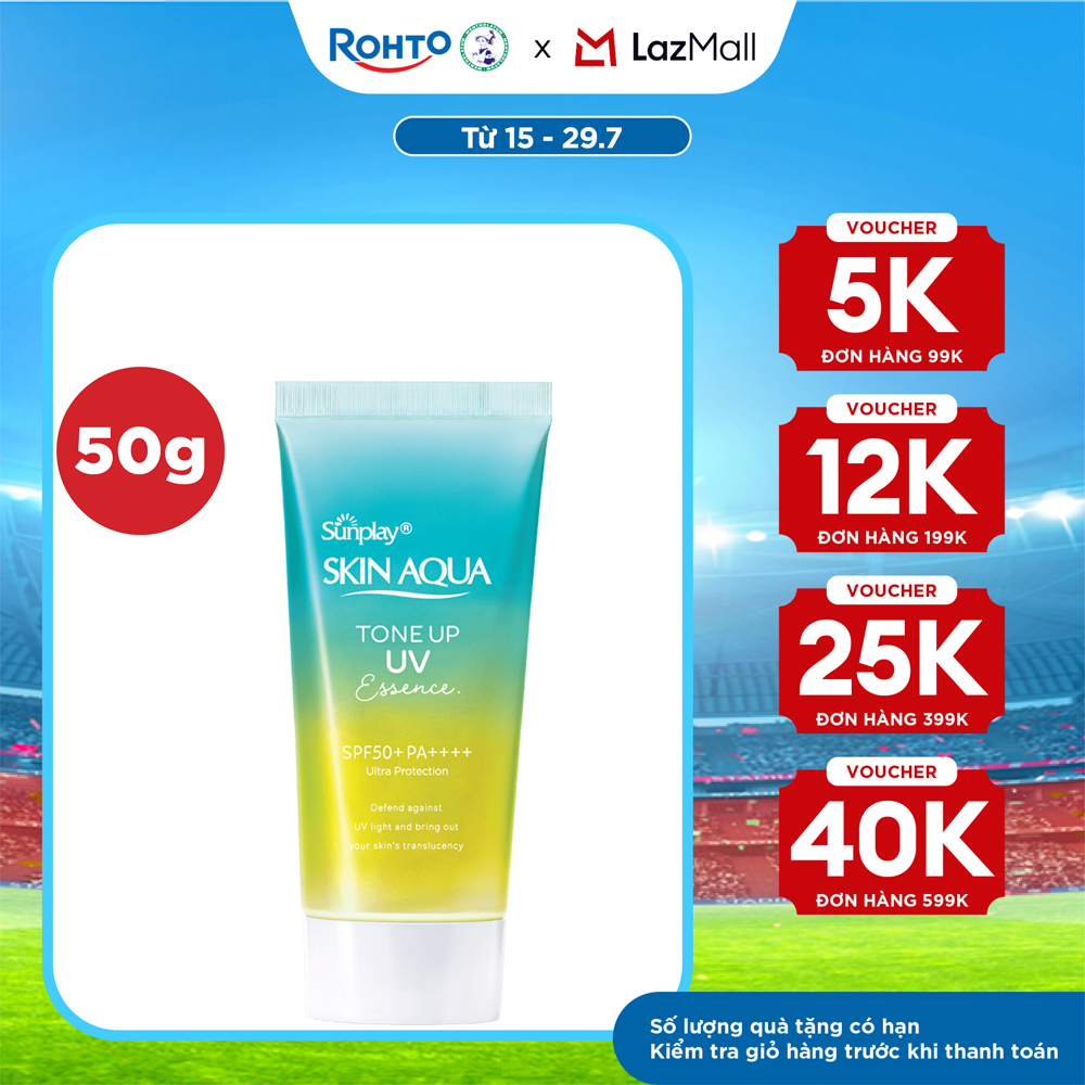 Kem chống nắng nâng tông Skin Aqua Tone up  Mint Green cho da trắng có khuyết điểm đỏ, dạng tinh chất Sunplay Skin Aqua Tone Up UV Essence Mint Green SPF 50+ PA++++ 50g