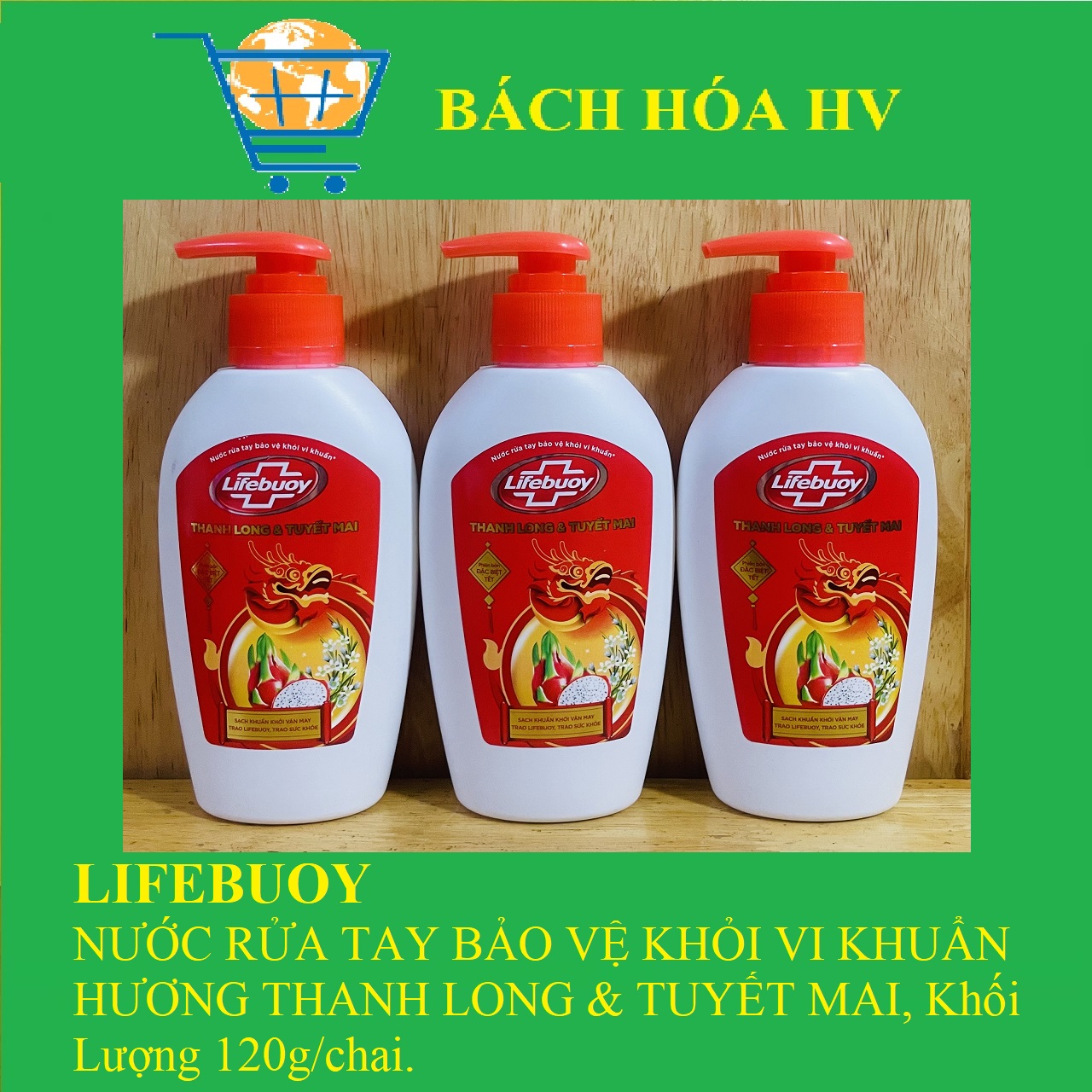 Combo 3 chai nước nửa tay LIFEBUOY Thanh Long & Hương Tuyết Mai 120g chai