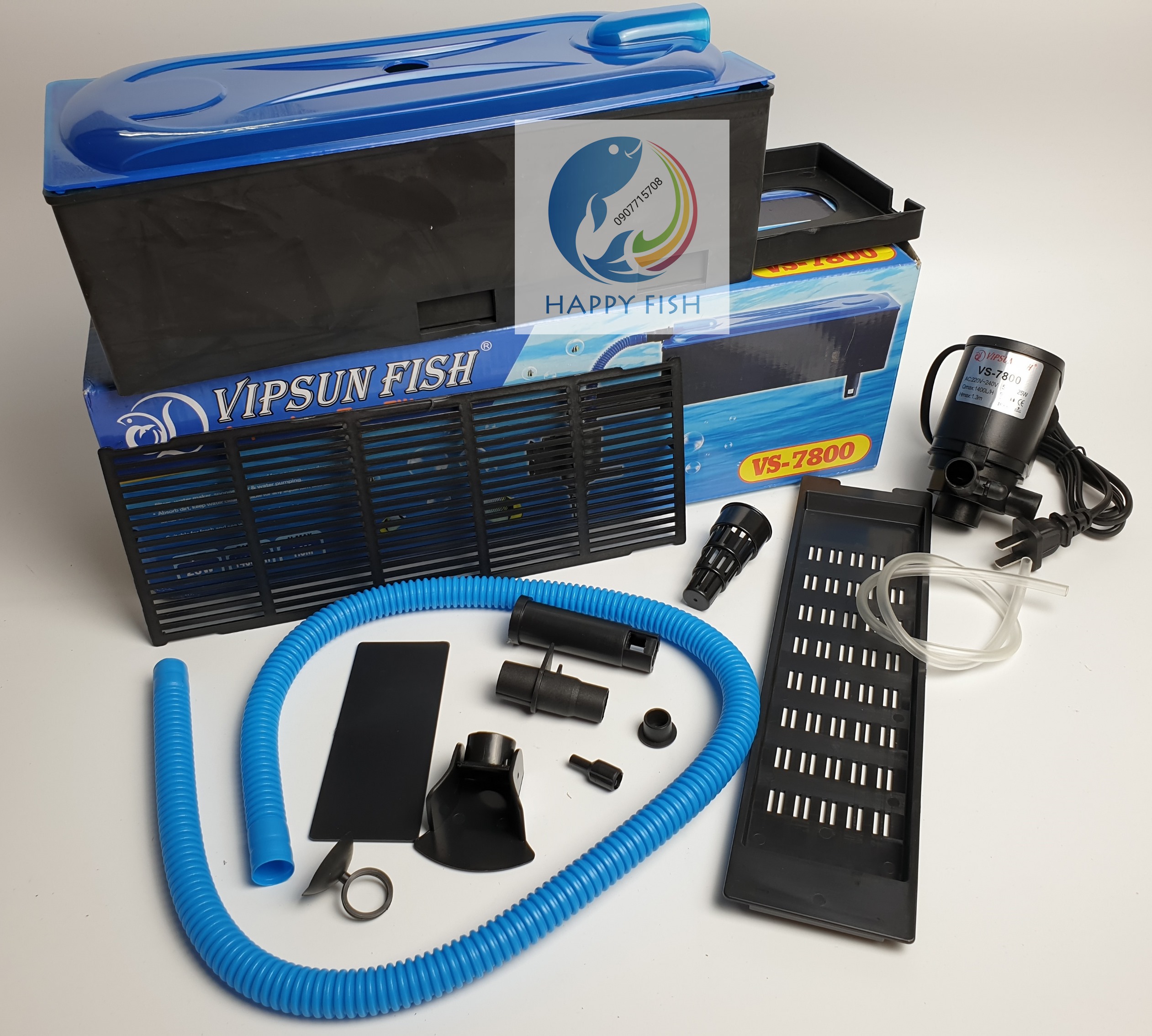 Vipsun fish vs-7800 - bộ máng và máy bơm lọc nước hồ cá - có bông lọc - hàng công ty