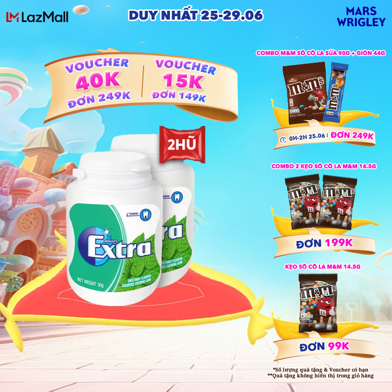 Combo 2 hũ kẹo Sing-gum không đường Extra hương bạc hà hũ 40 viên