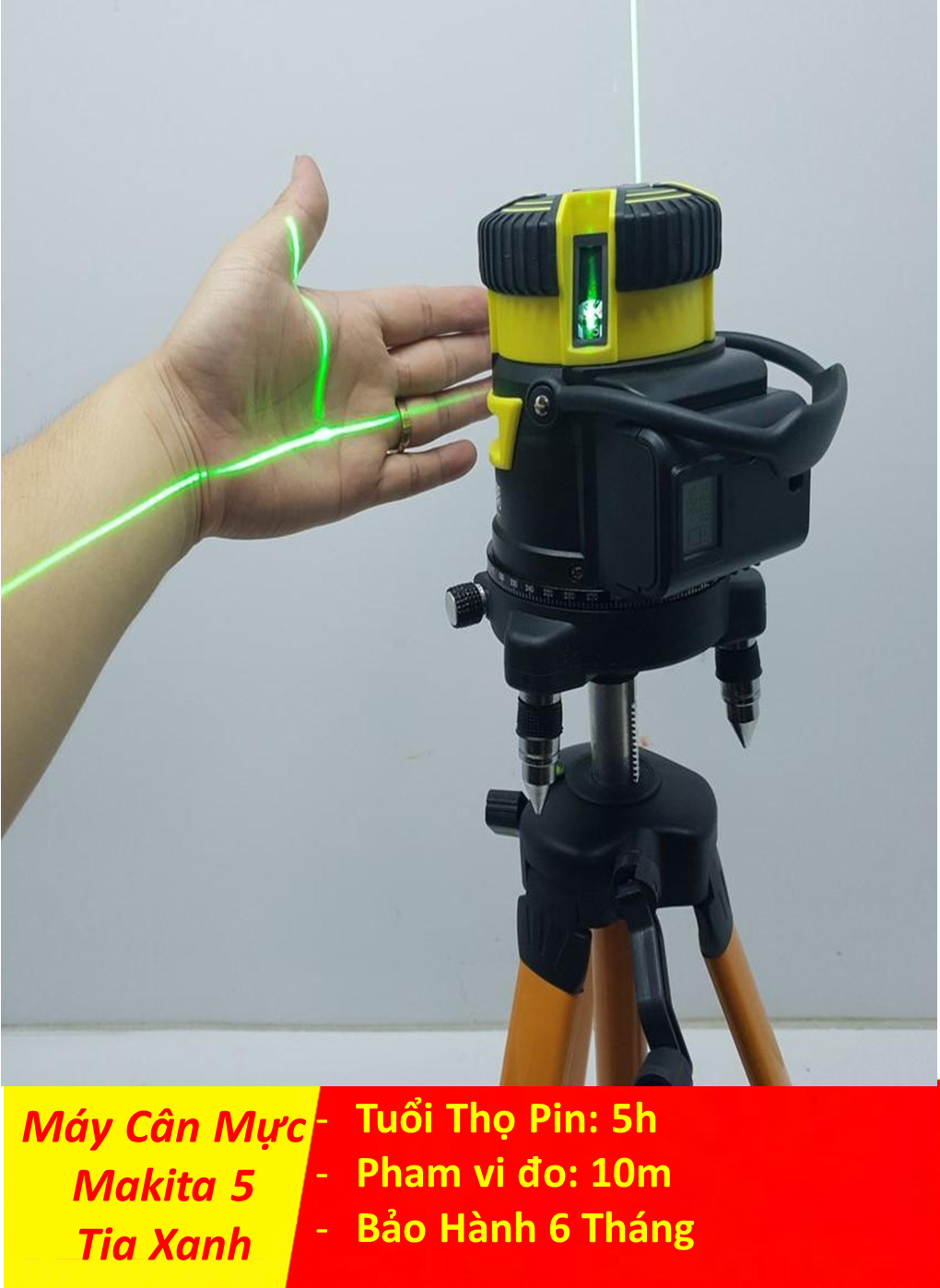 Máy cân mực laser Makita 5 tia xanh- Máy bắn cốt Makita 5 tia xanh kèm chân 1.2m