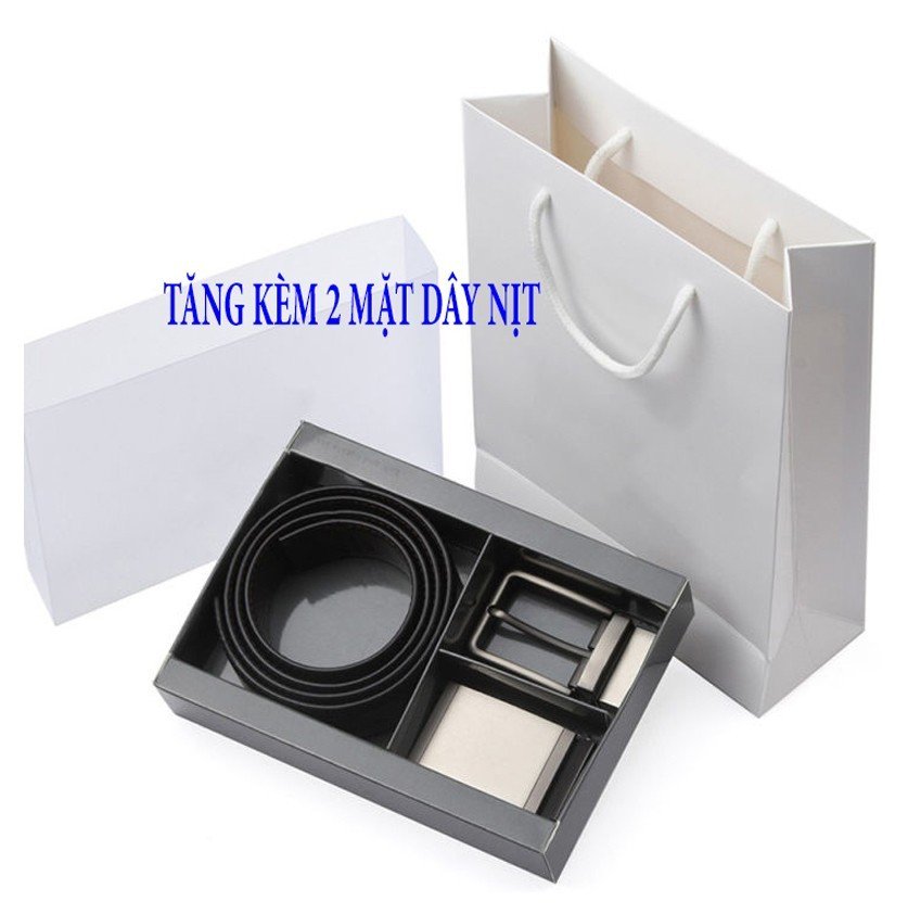 Dây thắt lưng da kèm 2 mặt thay đổi tiện lợi - Dây Lưng Nịt Nam Da Bò  Dây Dùng Được 2 Mặt Đen/Nâu C
