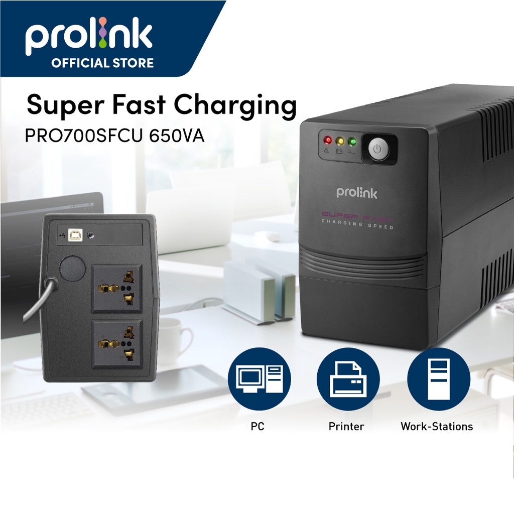 Bộ Lưu Điện UPS PROLiNK PRO700SFC (650VA) Công Suất 360W Sạc Siêu Nhanh Dùng Cho PC Wifi Camera - Bảo Hành 2 Năm