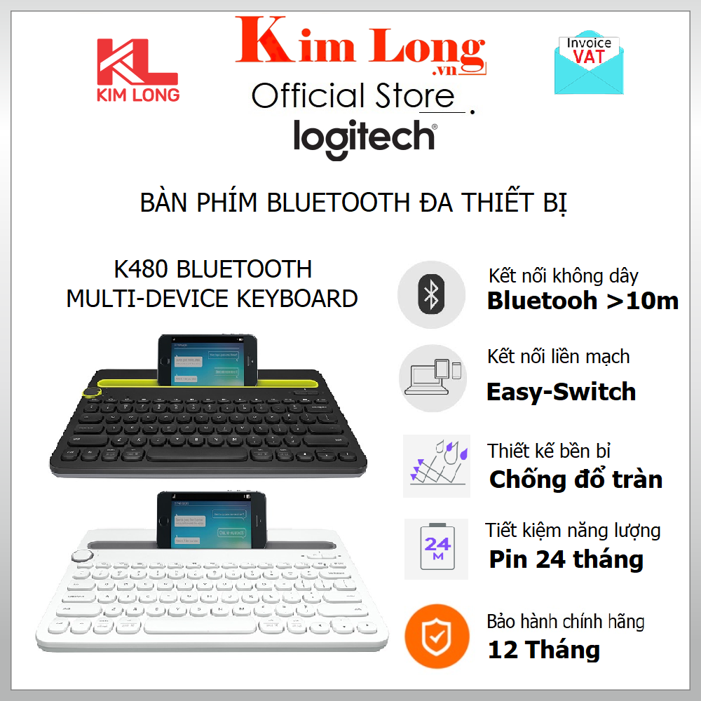 Bàn phím Logitech K480 không dây Kết nối cùng lúc 3 thiết bị - Bảo hành 12 tháng chính hãng