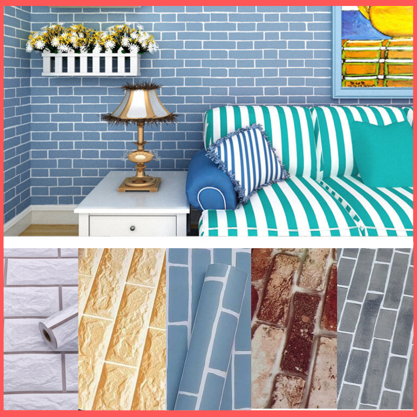 5 mét giấy dán tường giả gạch có keo sẵn khổ rộng 45cm giấy dán tường giả gạch nâu giấy dán tường giả gạch 3D giấy dán tường giả gạch nhiều màu giấy decal dán tường hình viên gạch 3D - Lala Mart