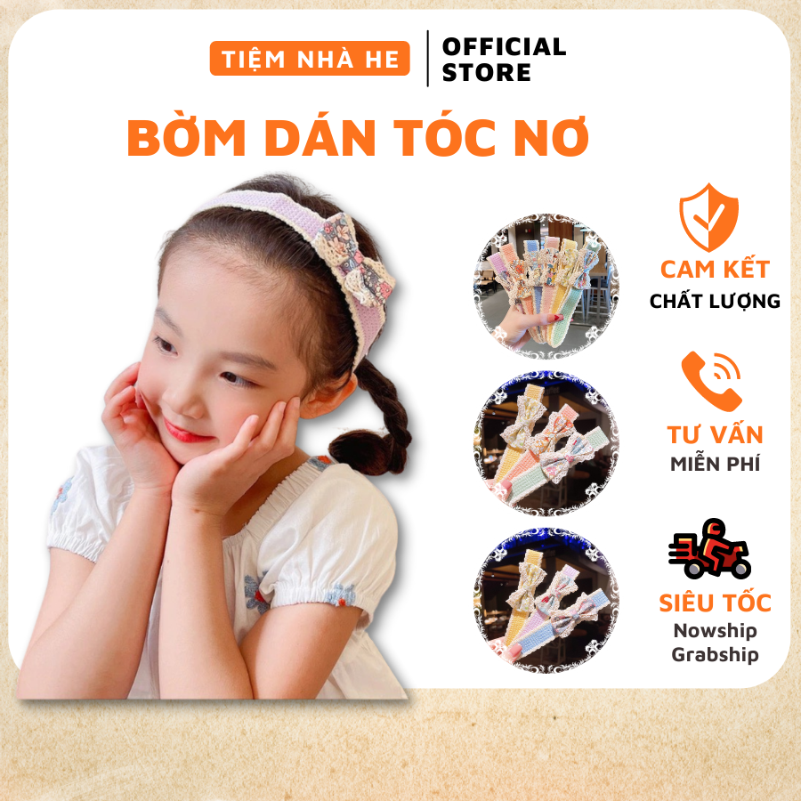 Bờm dán tóc, băng đô cài tóc hình nơ len phong cách ulzzang Hàn Quốc dễ thương cho bé gái