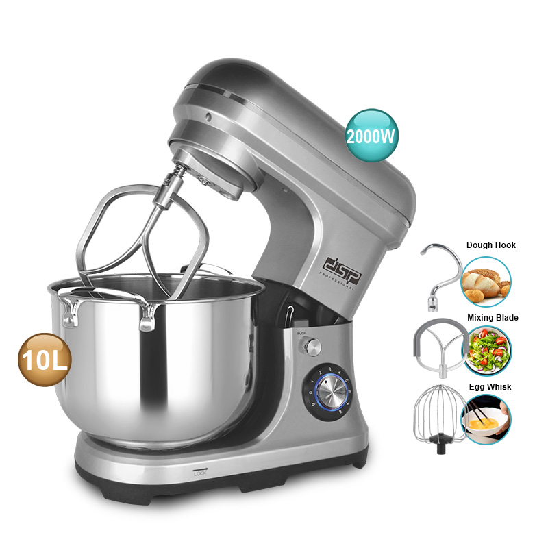 Máy  nhào bột công nghiệp DSP 10L 2000W - Nhào được 1.5 Kg bột khô - hệ bánh răng kim loại bền bỉ động cơ đồng nguyên chất -  Tiêu chuẩn Châu Âu - Bảo hành 1 năm