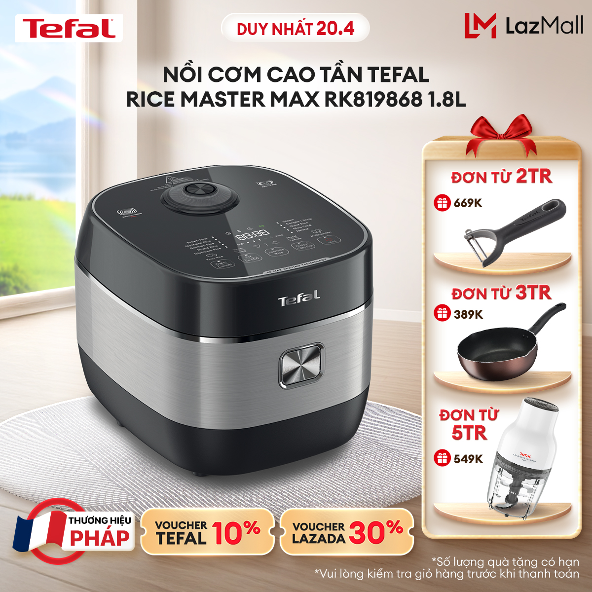 [NHẬP MÃ TEFALOFF30T4 GIẢM 30%] Nồi cơm cao tần Tefal Rice Master Max RK819868 1.8L