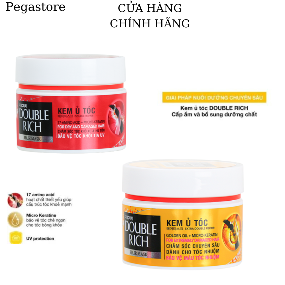 Kem ủ tóc double rich hair mask golden oil + micro-keratin/hair mask 17-amino acid + micro-keratin kem dưỡng tóc 150g - pegastore