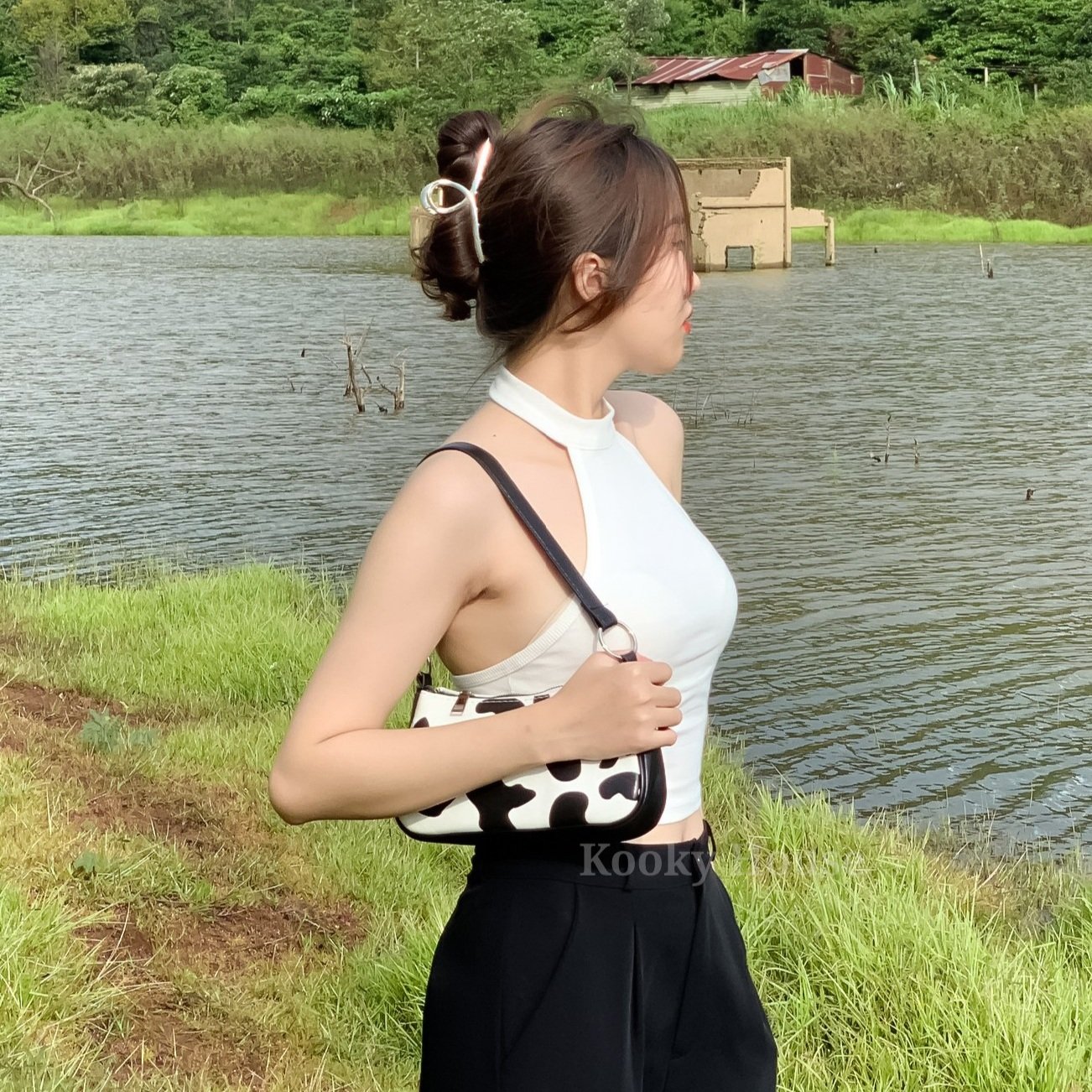 KOOKY HOUSE - ÁO OLVA - Áo croptop thun gân thiết kế ba lỗ cổ giả yếm cá tính