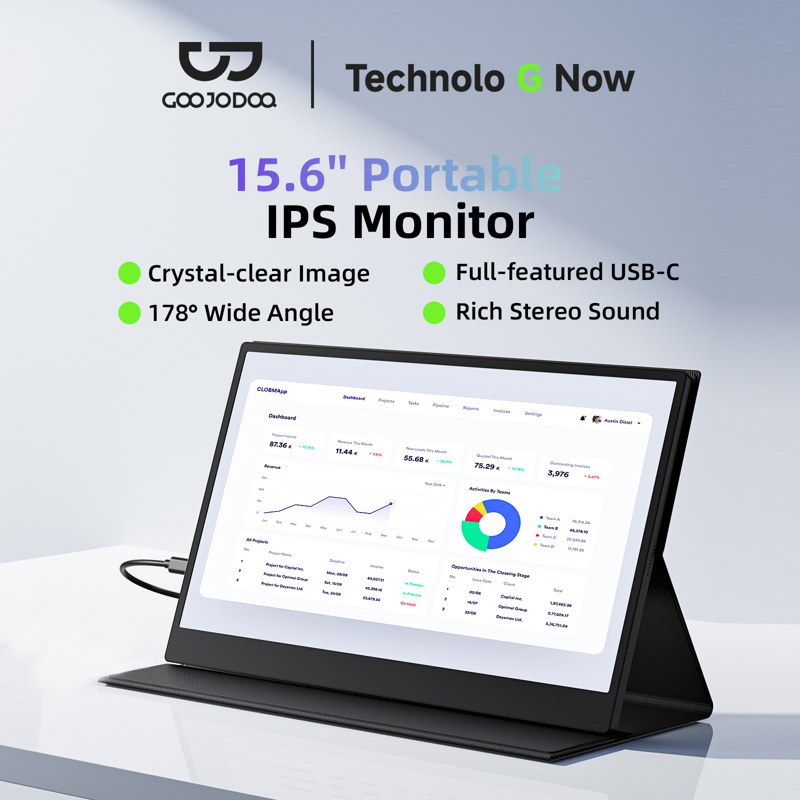 Goojodoq Portable Monitor 14/15.6Inch Portable Monitor Ips 2.5K 1920*1080P Fhd HDMI Extendable Stand Speaker Ps4 Power Genuine Warranty Giá 2,730,000 Đồng*Miễn phí vận chuyển