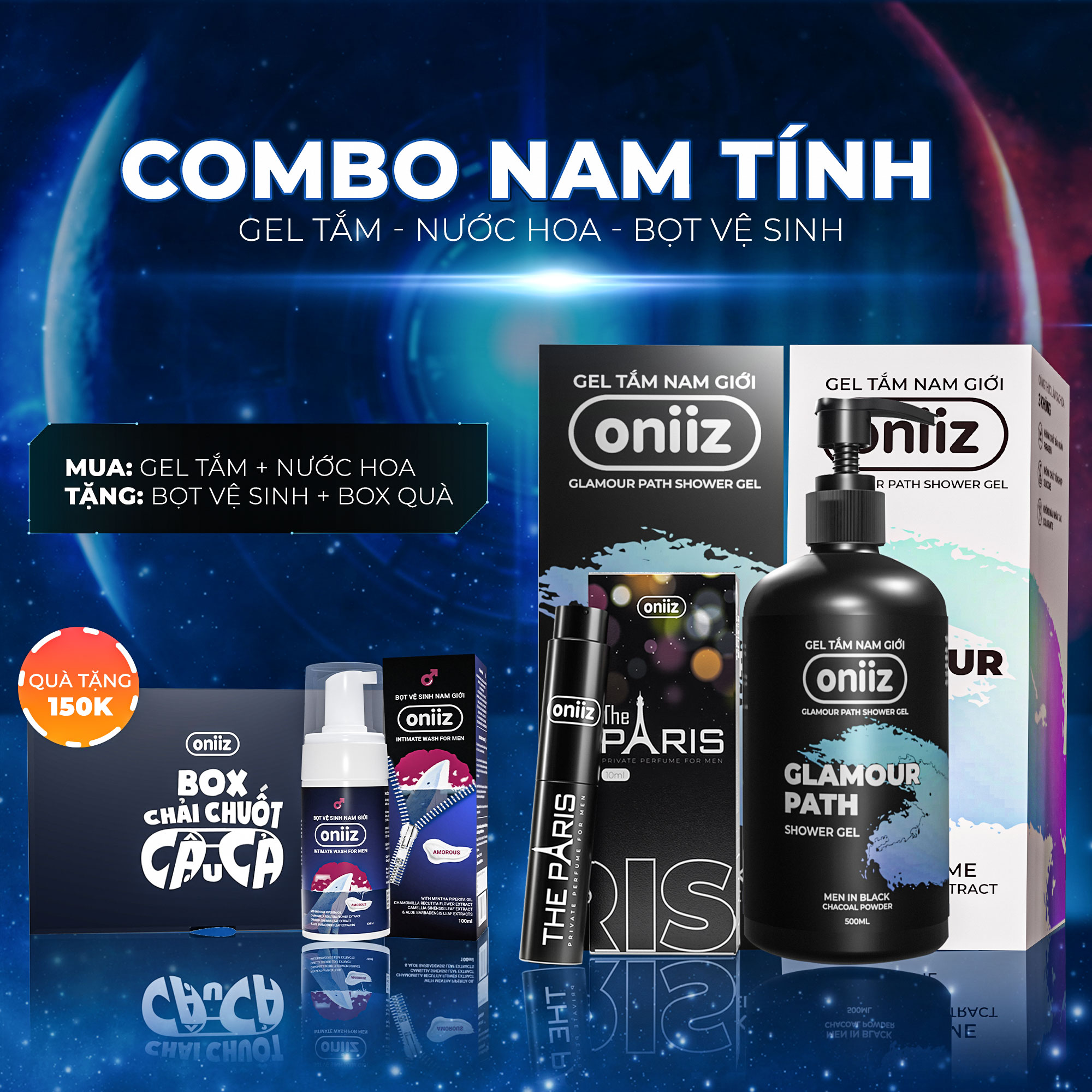 Combo nam tính Gel tắm, nước hoa cao cấp Oniiz, quà tặng bọt vệ sinh nam giới, dung dịch vệ sinh tạo bọt