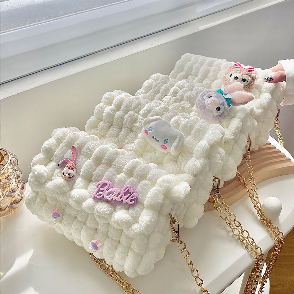 Túi handmade tự đan len bông, túi len tự đan đeo chéo gắn thú cực dễ thương - Bộ phụ kiện đầy đủ LX9