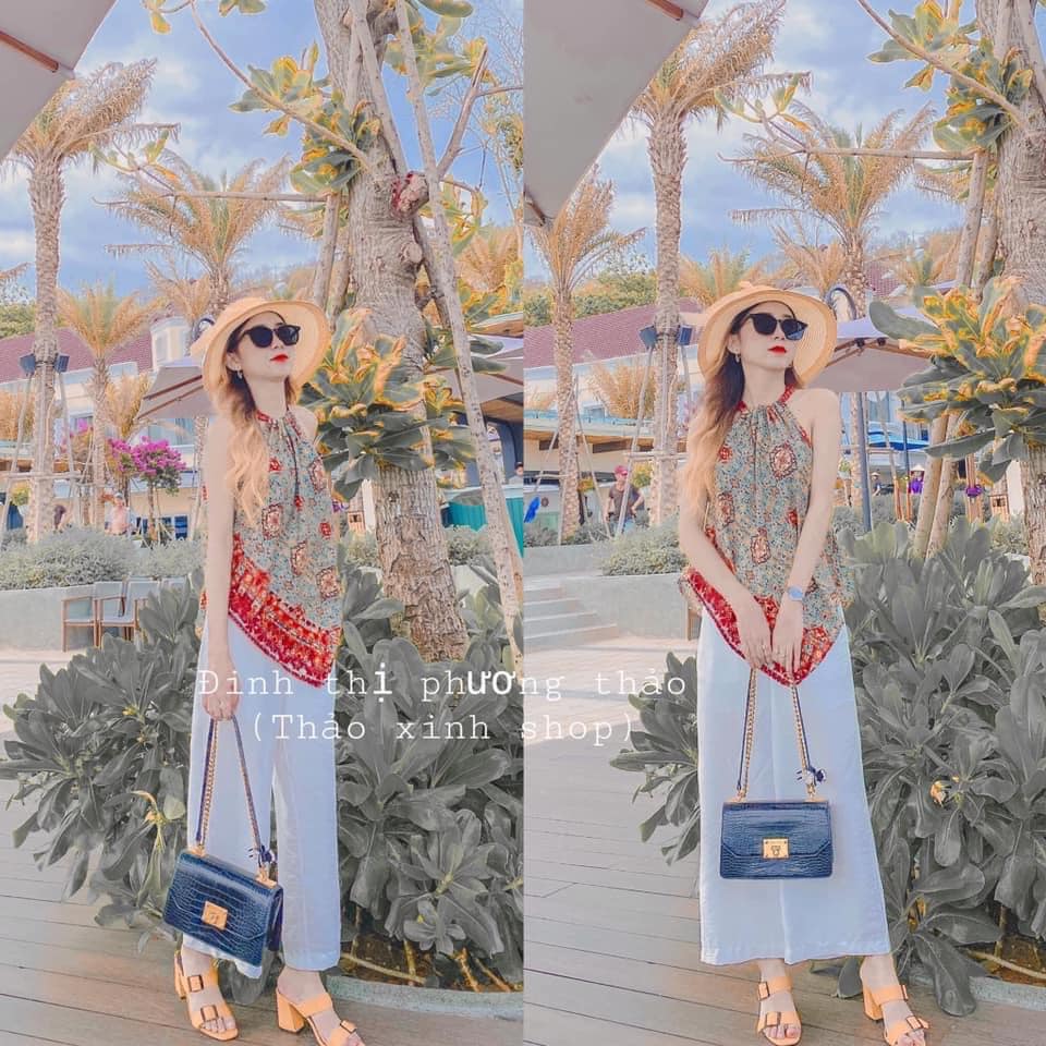 ( ẢNH THẬT) SÉT ÁO YẾM THỔ CẨM KÈM QUẦN ỐNG RỘNG TRẮNG THỜI TRANG HÀN QUỐC, AMELIA